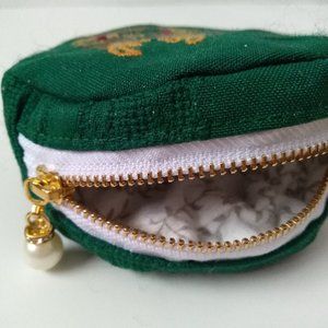 Green Fabric Small Round Pouch - Made to Order